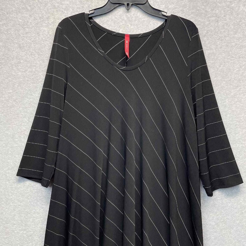 IC By Connie K Dress Womens XL Stretch Jersey Black Asymmetrical Hem Striped - Picture 2 of 11